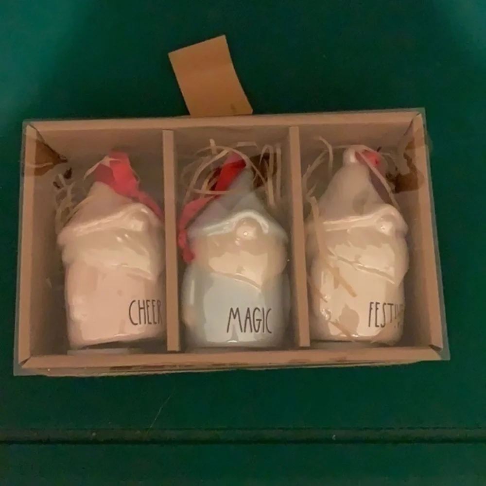 Rae Dunn set of THREE gnome ornaments new